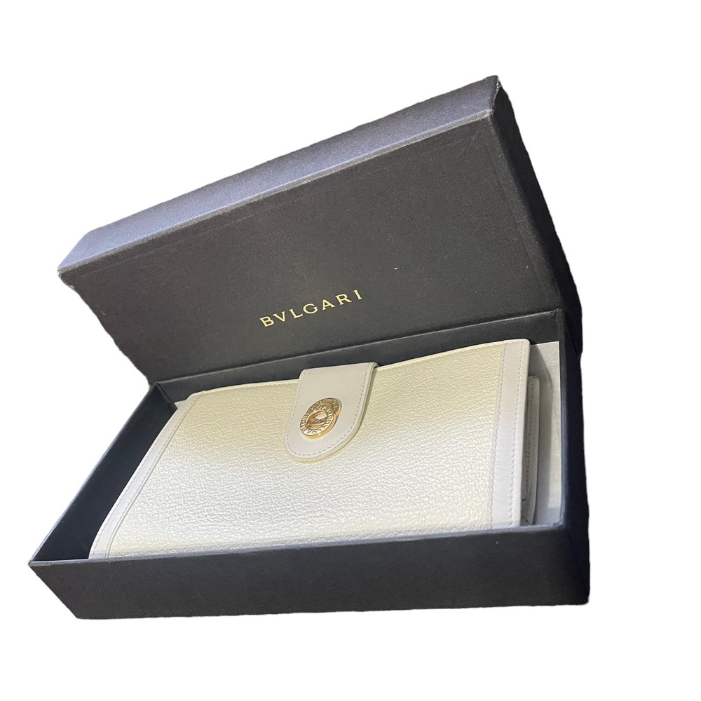BVLGARI Limited Edition Ivory/White/Gold Leather Long Wallet—RARE W/BOX!